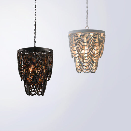 Bohemian Wooden Bead Pendant Chandelier