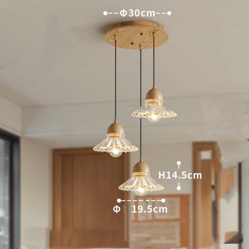Nordic Wood and Glass Triple Pendant Light