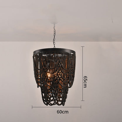 Bohemian Wooden Bead Pendant Chandelier