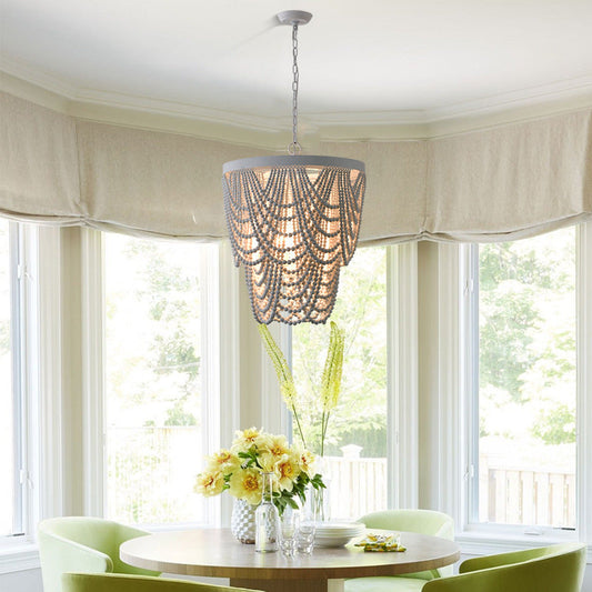 Bohemian Wooden Bead Pendant Chandelier