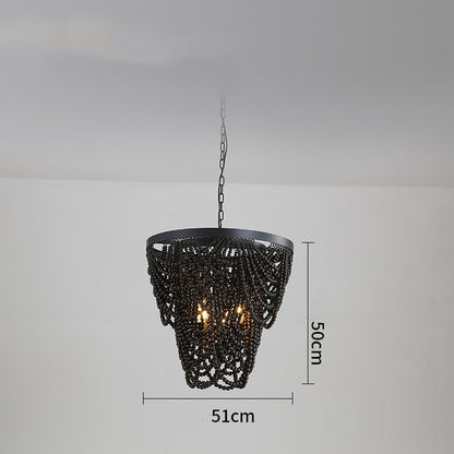 Bohemian Wooden Bead Pendant Chandelier