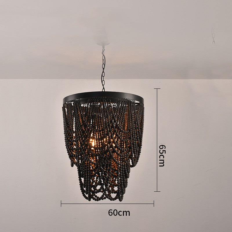 Bohemian Wooden Bead Pendant Chandelier
