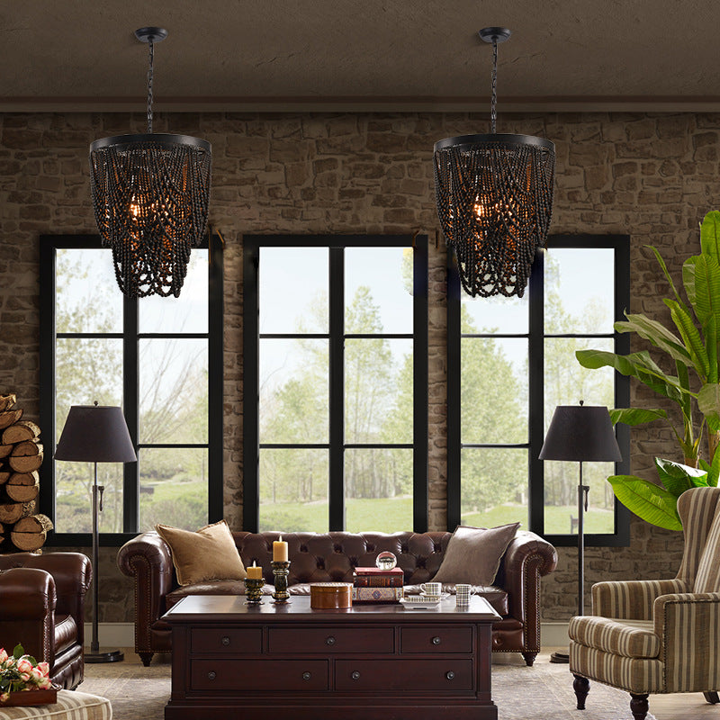 Bohemian Wooden Bead Pendant Chandelier