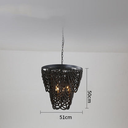 Bohemian Wooden Bead Pendant Chandelier