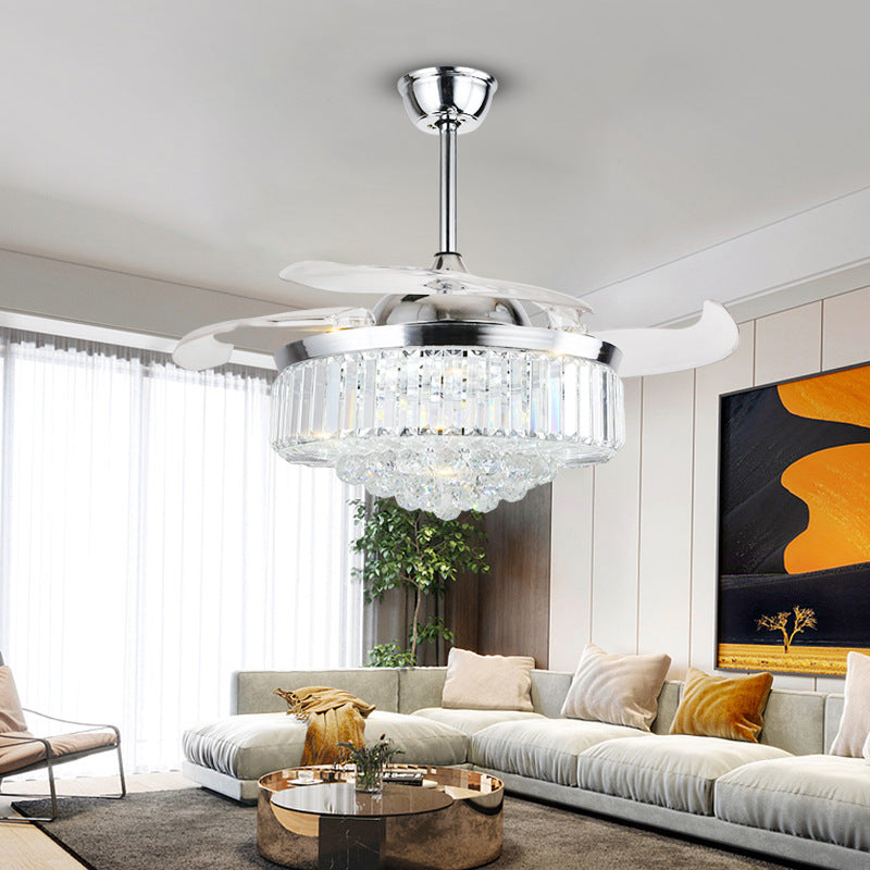 European Crystal LED Ceiling Fan Chandelier