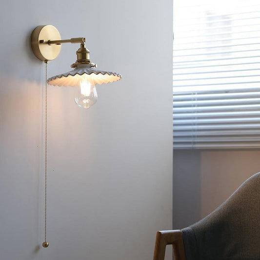 Japanese Ceramic Pleated Shade Wall Lamp