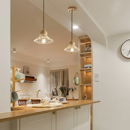 Nordic Wood and Glass Triple Pendant Light / Single Head