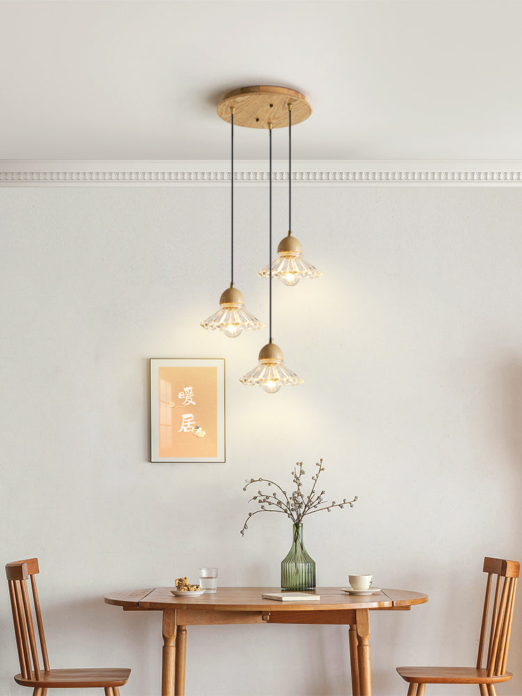 Nordic Wood and Glass Triple Pendant Light