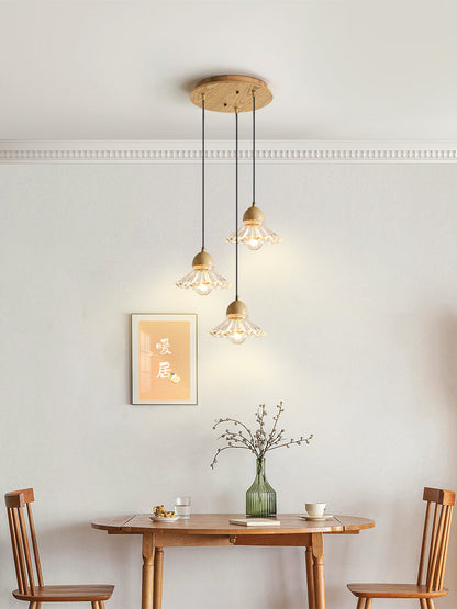 Nordic Wood and Glass Triple Pendant Light