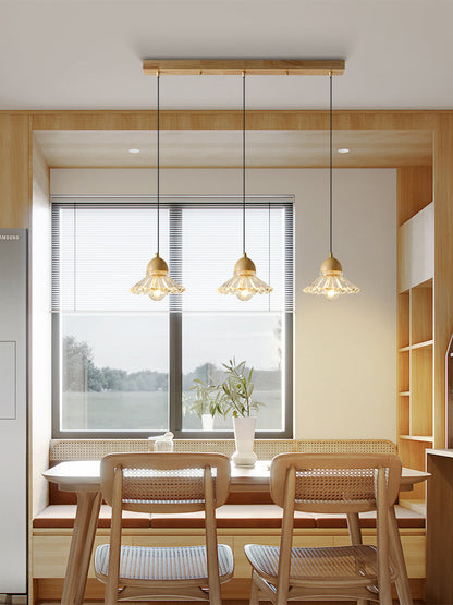 Nordic Wood and Glass Triple Pendant Light