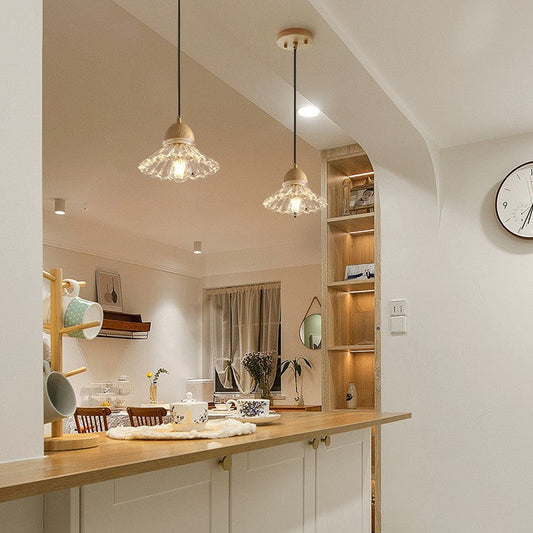 Nordic Wood and Glass Triple Pendant Light