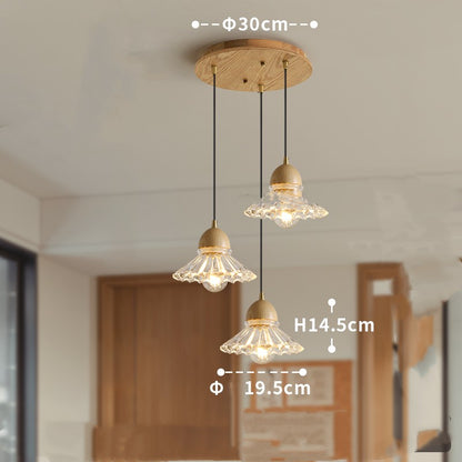 Nordic Wood and Glass Triple Pendant Light