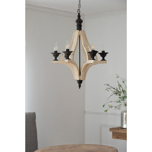 Rustic Farmhouse Six-Light Wood Frame Chandelier
