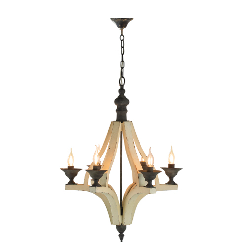 Rustic Farmhouse Six-Light Wood Frame Chandelier