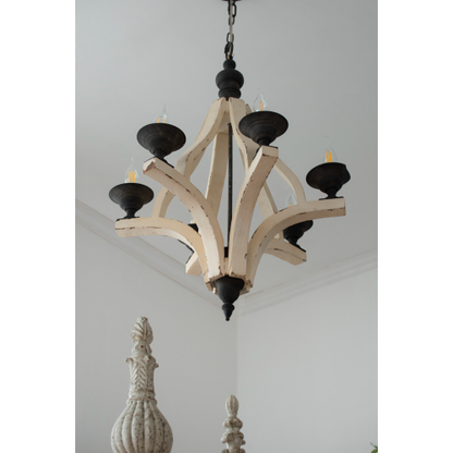 Rustic Farmhouse Six-Light Wood Frame Chandelier