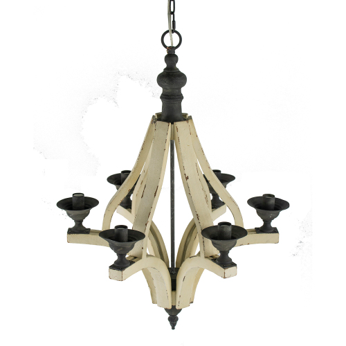 Rustic Farmhouse Six-Light Wood Frame Chandelier