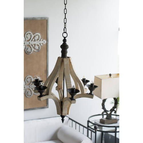 Rustic Farmhouse Six-Light Wood Frame Chandelier