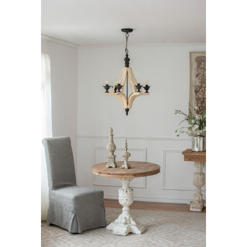 Rustic Farmhouse Six-Light Wood Frame Chandelier