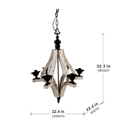 Rustic Farmhouse Six-Light Wood Frame Chandelier