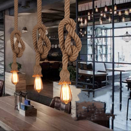 Vintage Industrial Hemp Rope Pendant Light