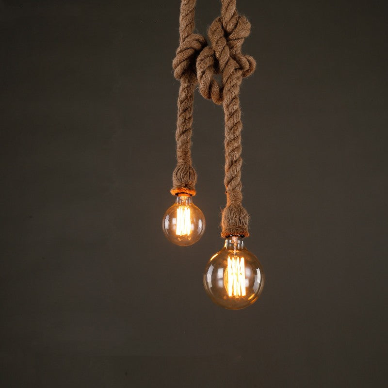 Vintage Industrial Hemp Rope Pendant Light