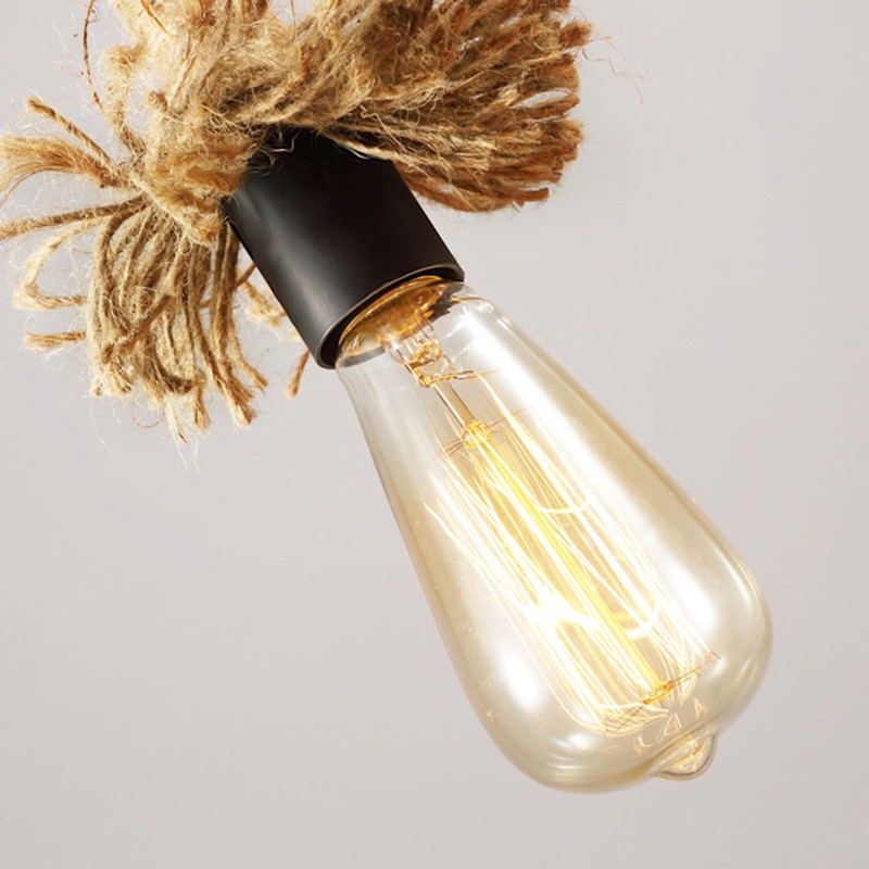 Vintage Industrial Hemp Rope Pendant Light