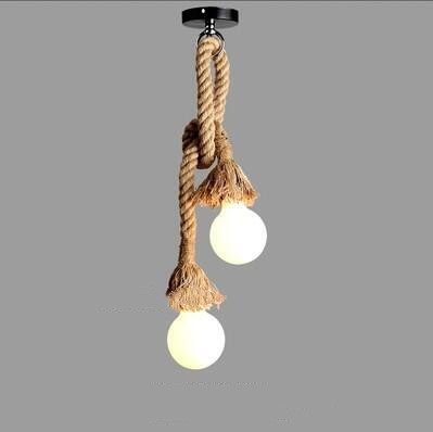 Vintage Industrial Hemp Rope Pendant Light